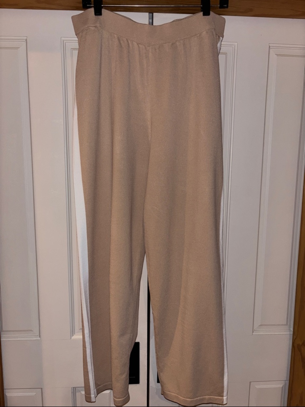 Neutral Beige Straight-Leg Pants with White Side Stripe